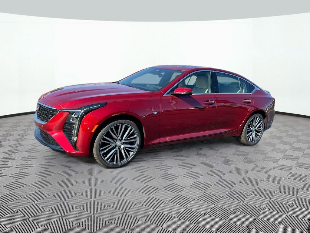 2025 Cadillac CT5 Premium Luxury in Radiant Red Tintcoat — front three-quarter view