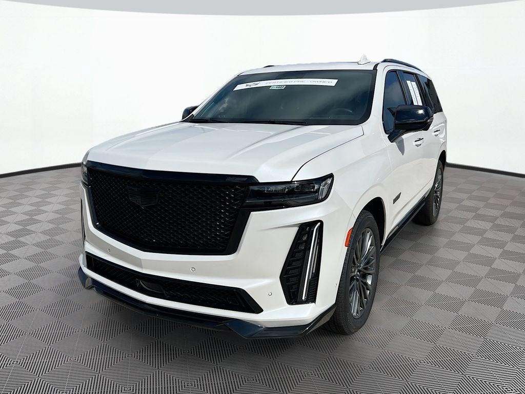 2024 Cadillac Escalade V-Series in Crystal White Tricoat — front three-quarter view