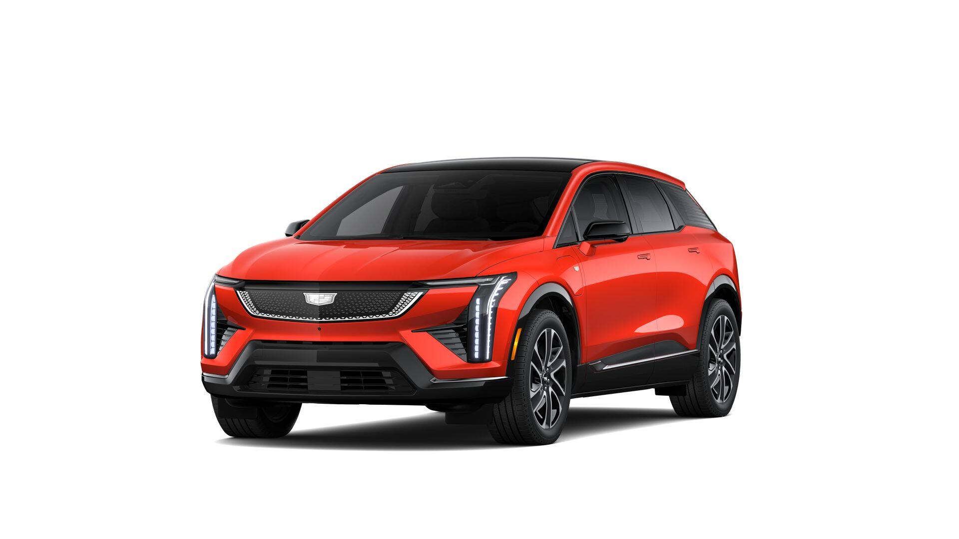 2027 Cadillac OPTIQ Premium Sport in Monarch Orange — front three-quarter view
